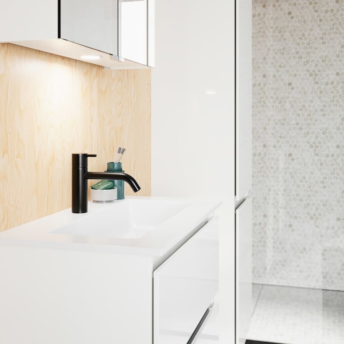 burgbad Lin20 Waschtischunterschrank mit Mineralguss-Waschtisch 62 cm, 2 Auszüge