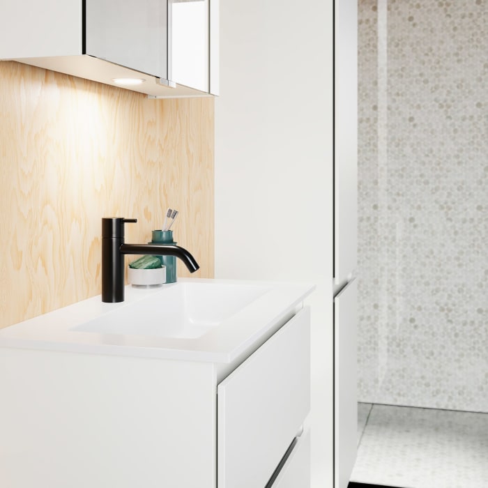 burgbad Lin20 Waschtischunterschrank mit Mineralguss-Waschtisch 62 cm, 2 Auszüge