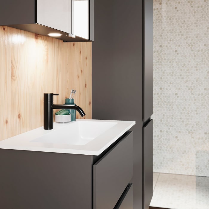 burgbad Lin20 Waschtischunterschrank mit Mineralguss-Waschtisch 62 cm, 2 Auszüge