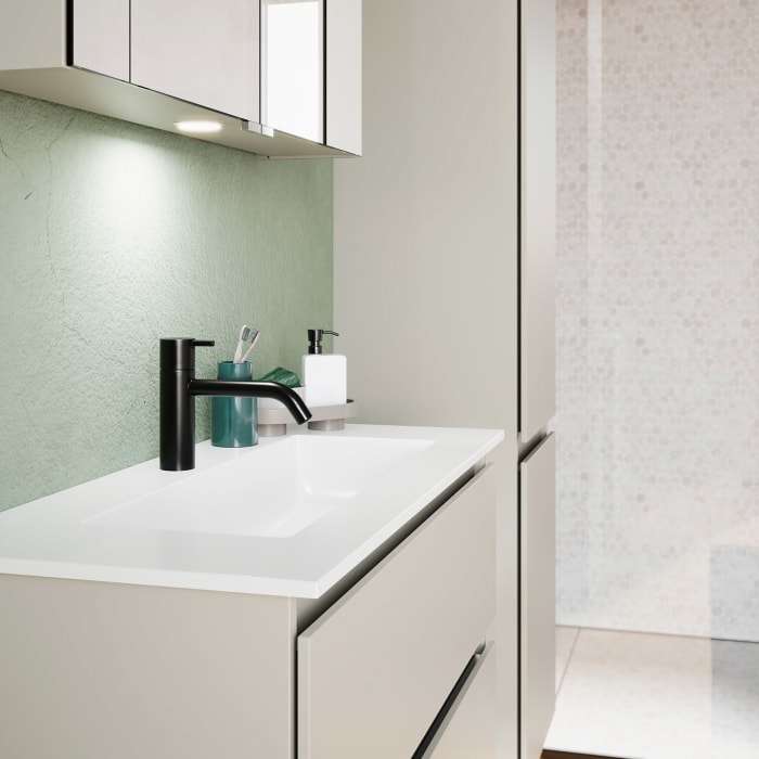 burgbad Lin20 Waschtischunterschrank mit Mineralguss-Waschtisch 82 cm, 2 Auszüge