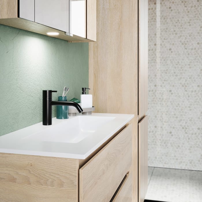 burgbad Lin20 Waschtischunterschrank mit Mineralguss-Waschtisch 82 cm, 2 Auszüge