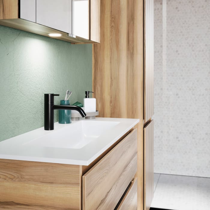 burgbad Lin20 Waschtischunterschrank mit Mineralguss-Waschtisch 82 cm, 2 Auszüge