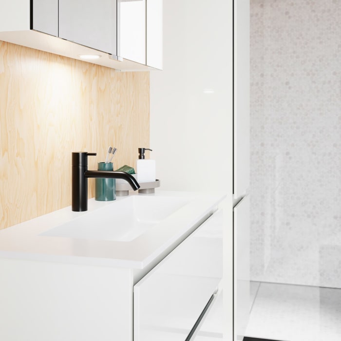 burgbad Lin20 Waschtischunterschrank mit Mineralguss-Waschtisch 82 cm, 2 Auszüge