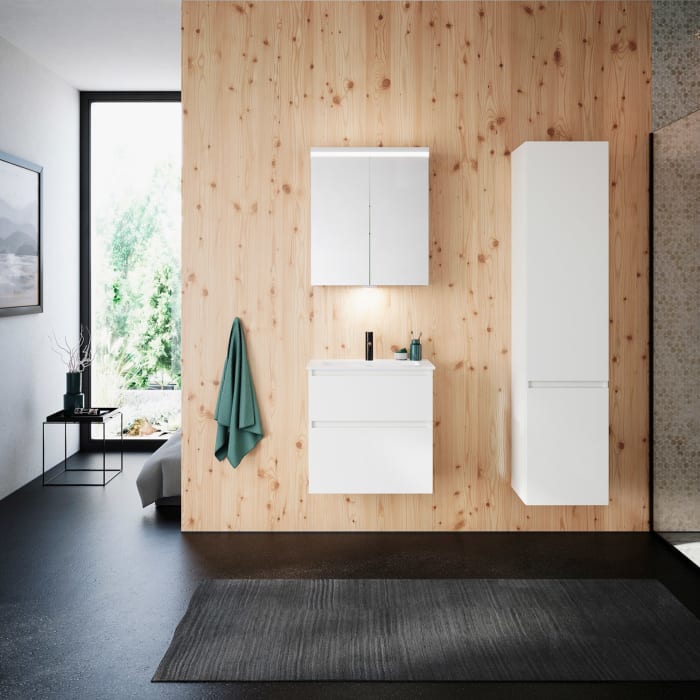 burgbad Lin20 Waschtischunterschrank mit Mineralguss-Waschtisch 62 cm, 2 Auszüge