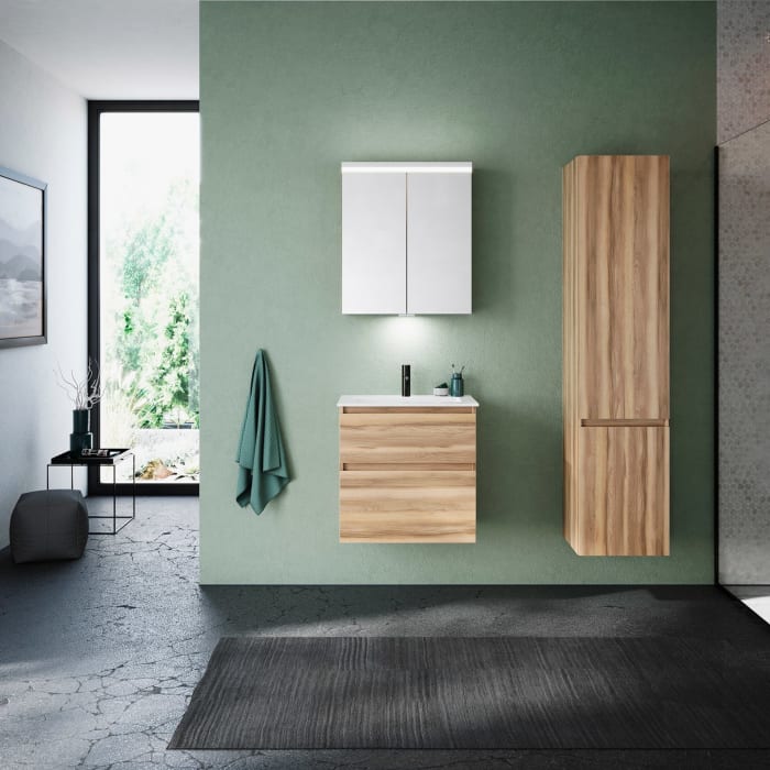 burgbad Lin20 Waschtischunterschrank mit Mineralguss-Waschtisch 62 cm, 2 Auszüge