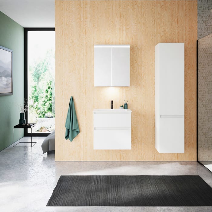 burgbad Lin20 Waschtischunterschrank mit Mineralguss-Waschtisch 62 cm, 2 Auszüge