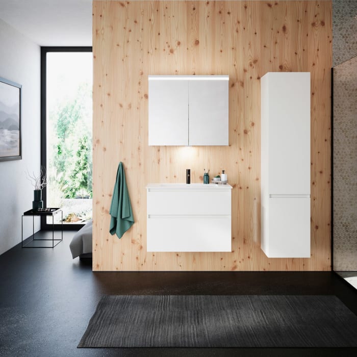 burgbad Lin20 Waschtischunterschrank mit Mineralguss-Waschtisch 82 cm, 2 Auszüge