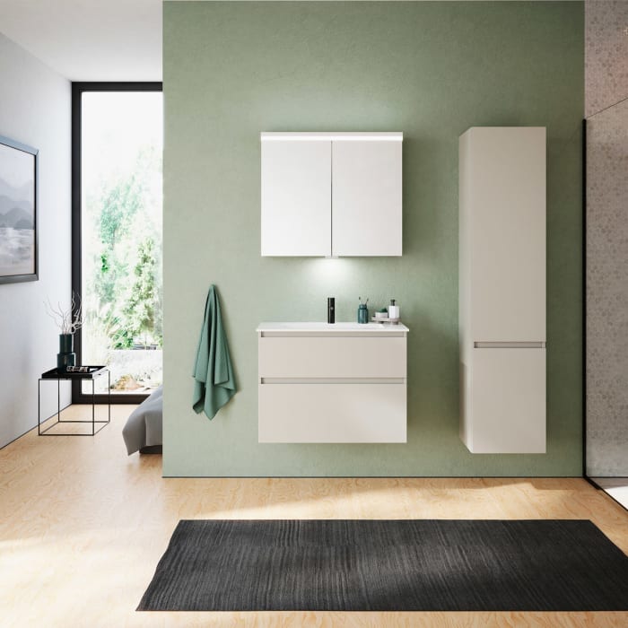 burgbad Lin20 Waschtischunterschrank mit Mineralguss-Waschtisch 82 cm, 2 Auszüge