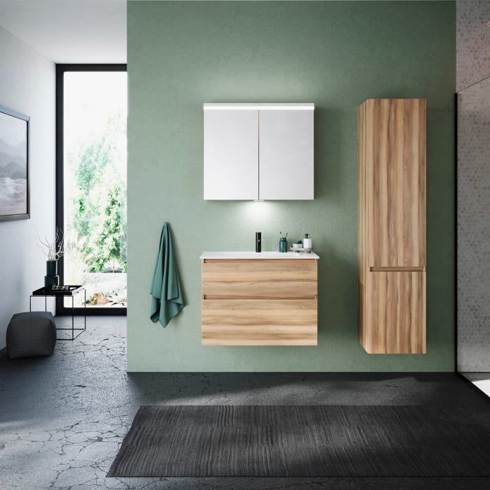 burgbad Lin20 Waschtischunterschrank mit Mineralguss-Waschtisch 82 cm, 2 Auszüge