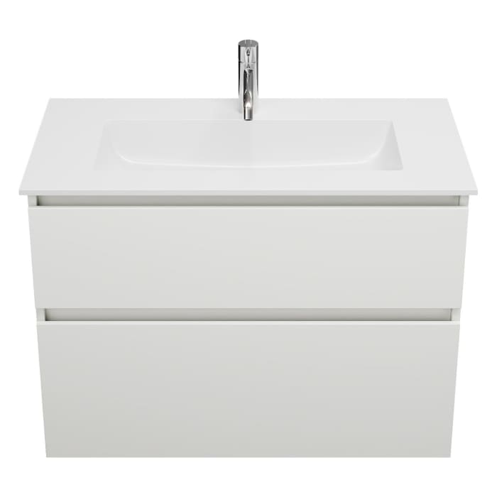 burgbad Lin20 Waschtischunterschrank mit Mineralguss-Waschtisch 82 cm, 2 Auszüge