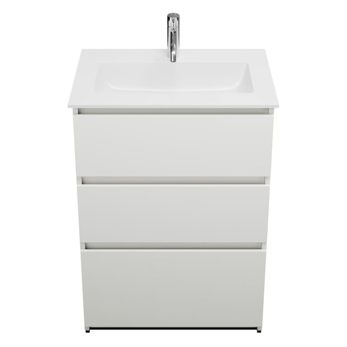 burgbad Lin20 Waschtischunterschrank mit Mineralguss-Waschtisch 62 cm, 3 Auszüge