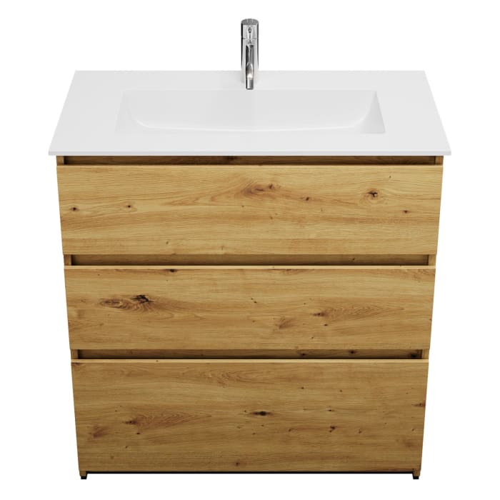 burgbad Lin20 Waschtischunterschrank mit Mineralguss-Waschtisch 82 cm, 3 Auszüge