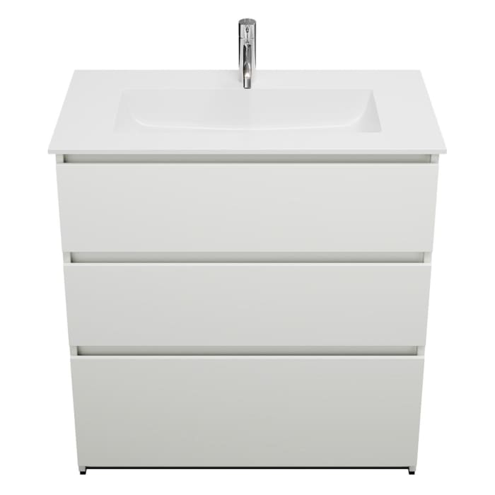 burgbad Lin20 Waschtischunterschrank mit Mineralguss-Waschtisch 82 cm, 3 Auszüge