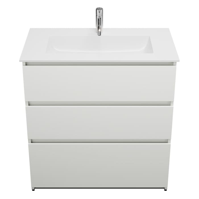 burgbad Lin20 Waschtischunterschrank mit Mineralguss-Waschtisch 82 cm, 3 Auszüge