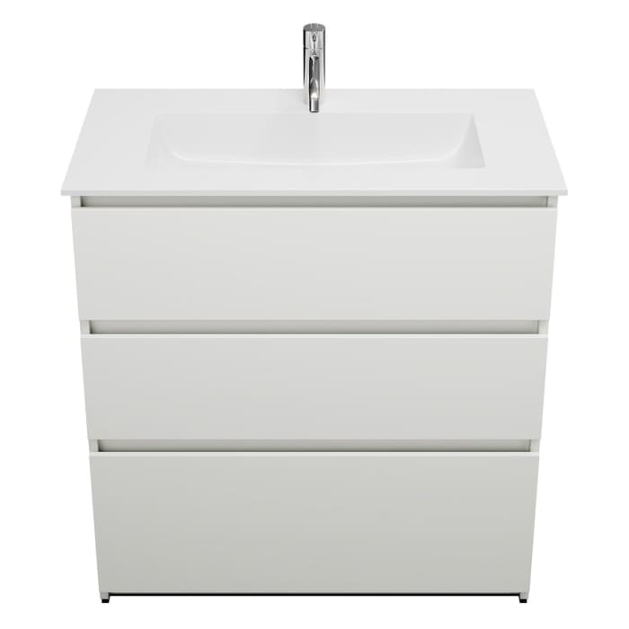 burgbad Lin20 Waschtischunterschrank mit Mineralguss-Waschtisch 82 cm, 3 Auszüge