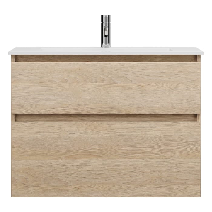 burgbad Lin20 Waschtischunterschrank mit Mineralguss-Waschtisch 82 cm, 2 Auszüge