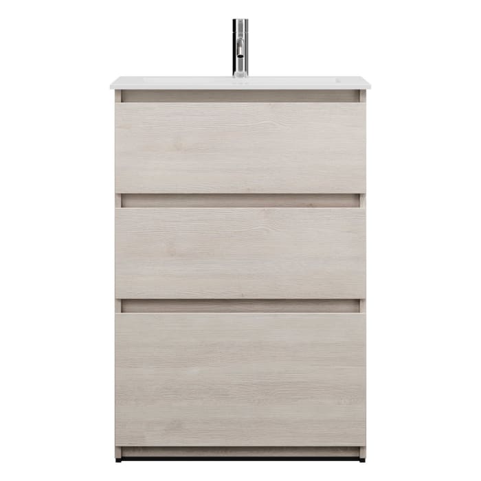burgbad Lin20 Waschtischunterschrank mit Mineralguss-Waschtisch 62 cm, 3 Auszüge