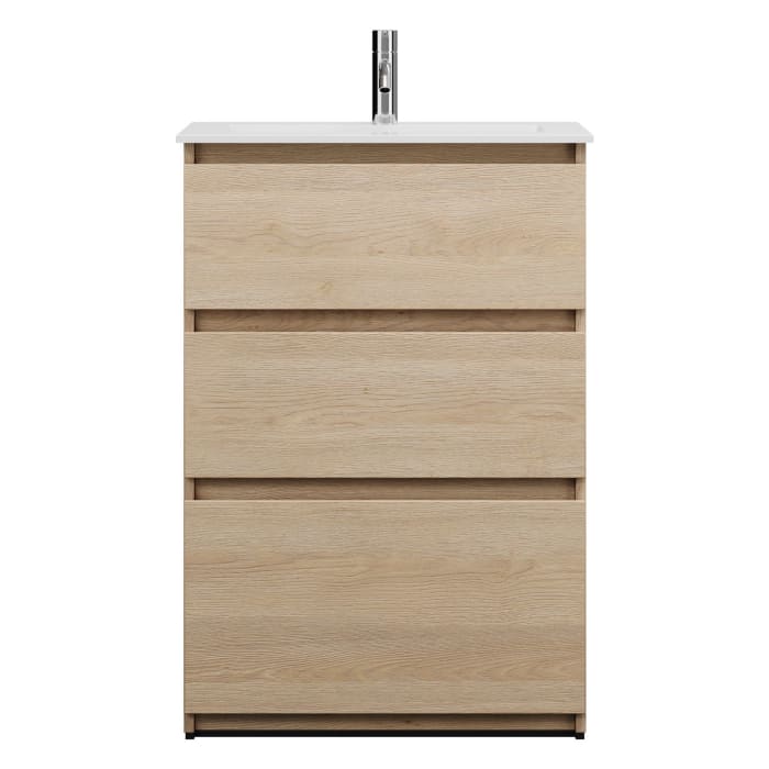 burgbad Lin20 Waschtischunterschrank mit Mineralguss-Waschtisch 62 cm, 3 Auszüge
