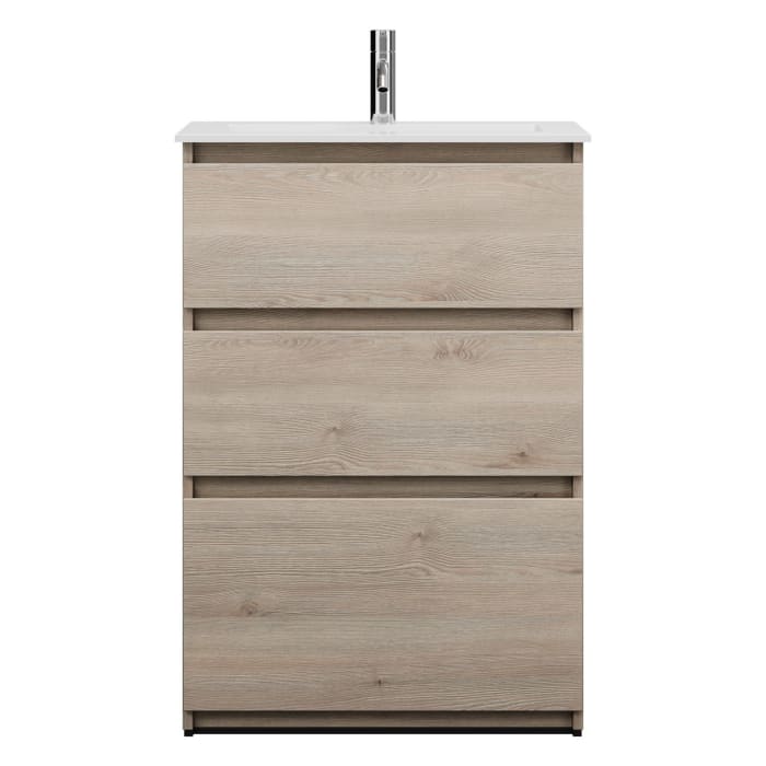 burgbad Lin20 Waschtischunterschrank mit Mineralguss-Waschtisch 62 cm, 3 Auszüge