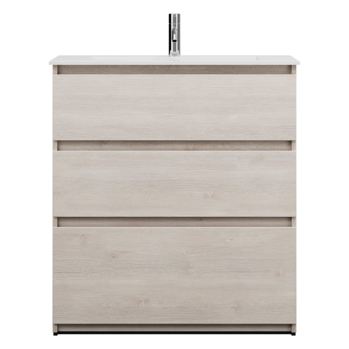 burgbad Lin20 Waschtischunterschrank mit Mineralguss-Waschtisch 82 cm, 3 Auszüge