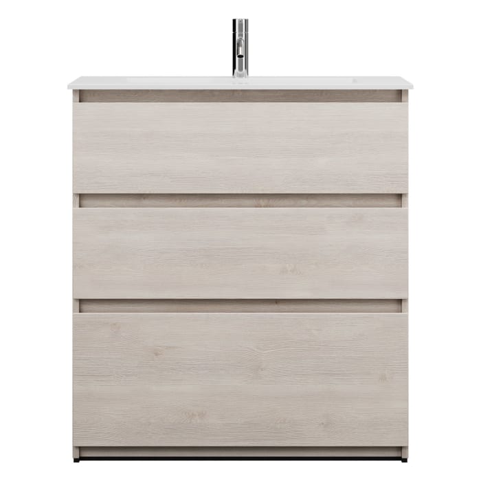 burgbad Lin20 Waschtischunterschrank mit Mineralguss-Waschtisch 82 cm, 3 Auszüge