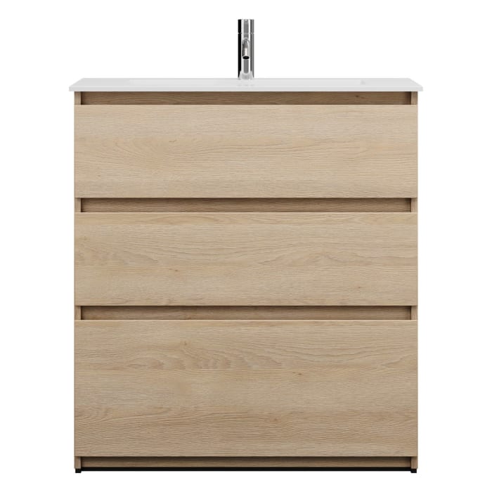 burgbad Lin20 Waschtischunterschrank mit Mineralguss-Waschtisch 82 cm, 3 Auszüge