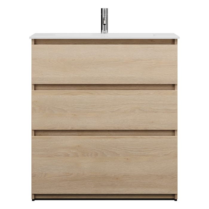 burgbad Lin20 Waschtischunterschrank mit Mineralguss-Waschtisch 82 cm, 3 Auszüge