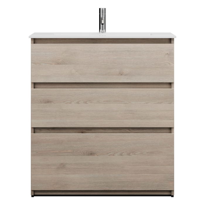 burgbad Lin20 Waschtischunterschrank mit Mineralguss-Waschtisch 82 cm, 3 Auszüge