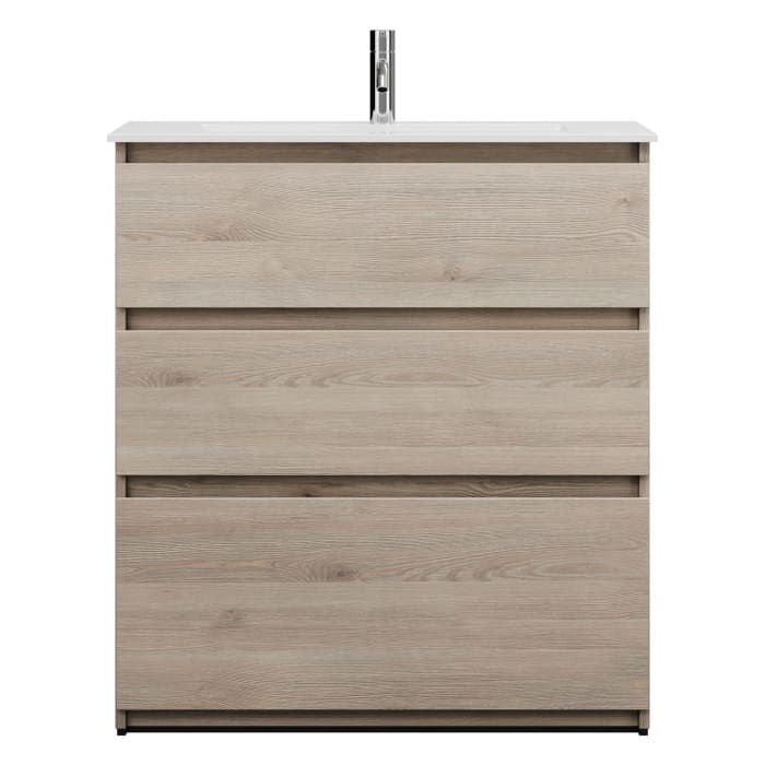 burgbad Lin20 Waschtischunterschrank mit Mineralguss-Waschtisch 82 cm, 3 Auszüge