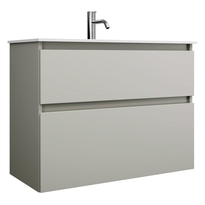 burgbad Lin20 Waschtischunterschrank mit Mineralguss-Waschtisch 82 cm, 2 Auszüge