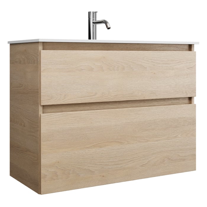 burgbad Lin20 Waschtischunterschrank mit Mineralguss-Waschtisch 82 cm, 2 Auszüge