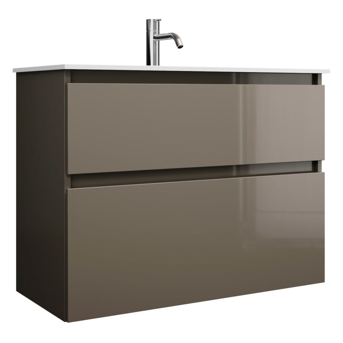 burgbad Lin20 Waschtischunterschrank mit Mineralguss-Waschtisch 82 cm, 2 Auszüge