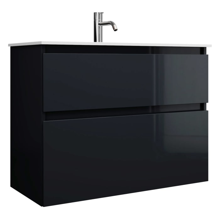 burgbad Lin20 Waschtischunterschrank mit Mineralguss-Waschtisch 82 cm, 2 Auszüge