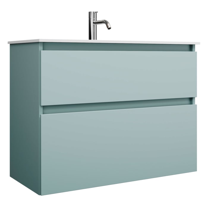 burgbad Lin20 Waschtischunterschrank mit Mineralguss-Waschtisch 82 cm, 2 Auszüge