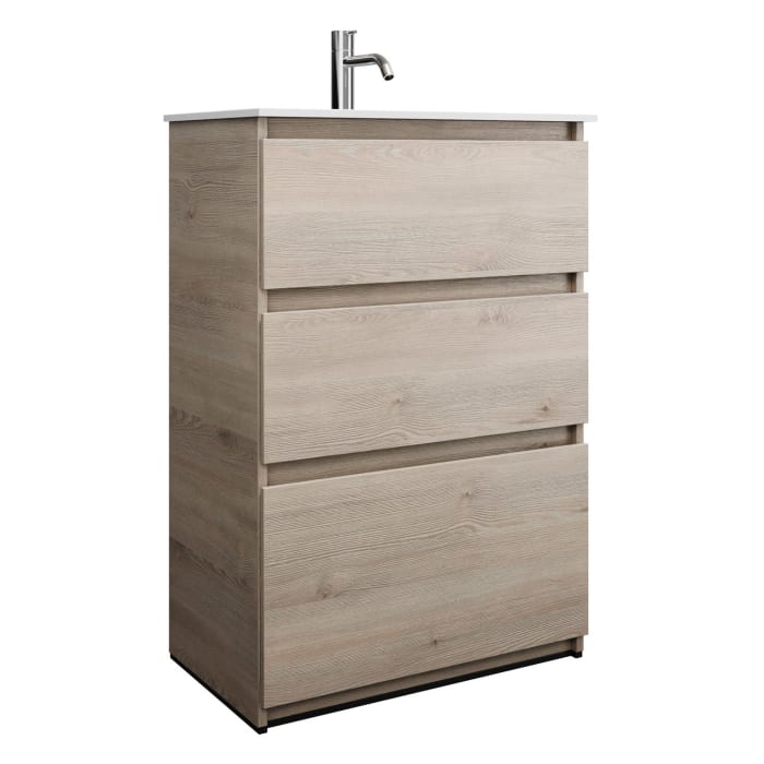 burgbad Lin20 Waschtischunterschrank mit Mineralguss-Waschtisch 62 cm, 3 Auszüge