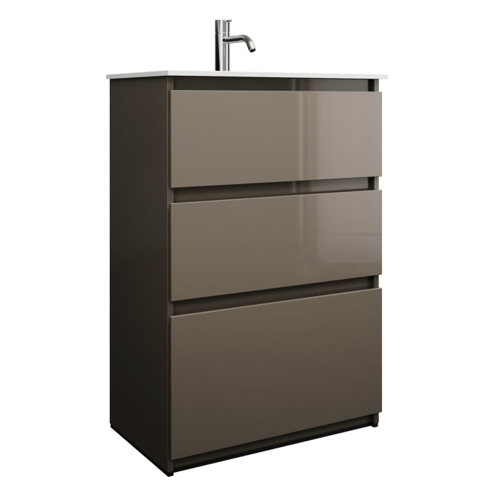 burgbad Lin20 Waschtischunterschrank mit Mineralguss-Waschtisch 62 cm, 3 Auszüge