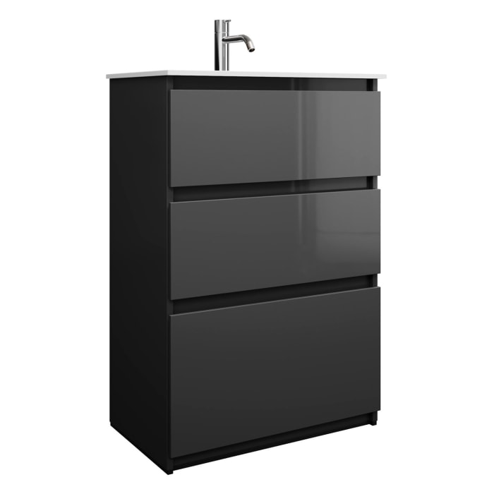 burgbad Lin20 Waschtischunterschrank mit Mineralguss-Waschtisch 62 cm, 3 Auszüge