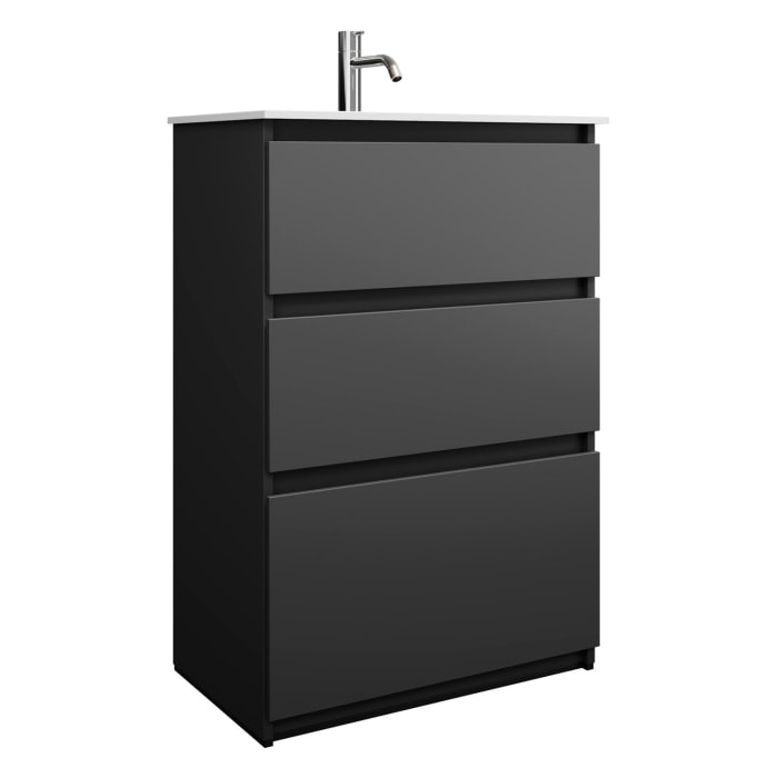 burgbad Lin20 Waschtischunterschrank mit Mineralguss-Waschtisch 62 cm, 3 Auszüge