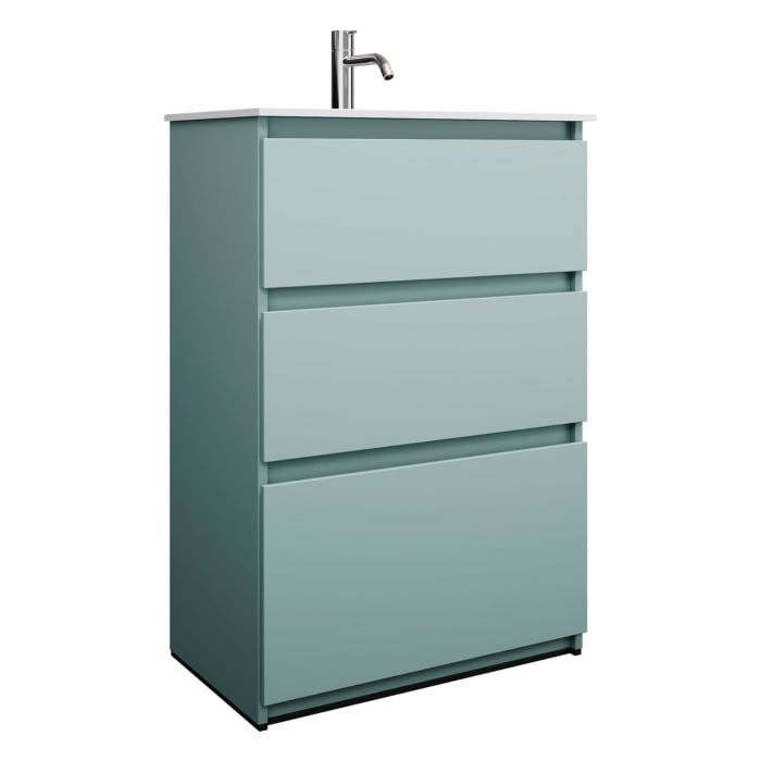 burgbad Lin20 Waschtischunterschrank mit Mineralguss-Waschtisch 62 cm, 3 Auszüge