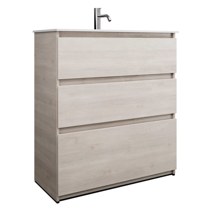 burgbad Lin20 Waschtischunterschrank mit Mineralguss-Waschtisch 82 cm, 3 Auszüge