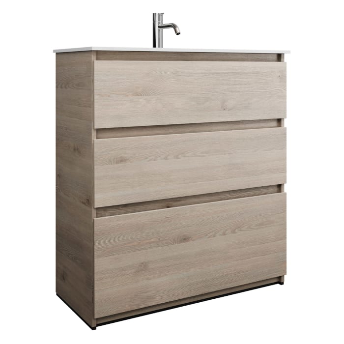 burgbad Lin20 Waschtischunterschrank mit Mineralguss-Waschtisch 82 cm, 3 Auszüge