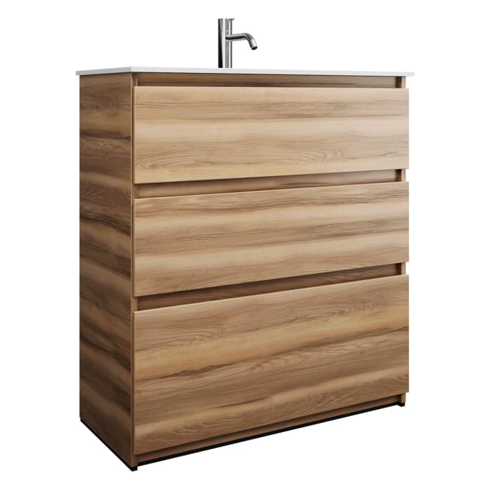 burgbad Lin20 Waschtischunterschrank mit Mineralguss-Waschtisch 82 cm, 3 Auszüge