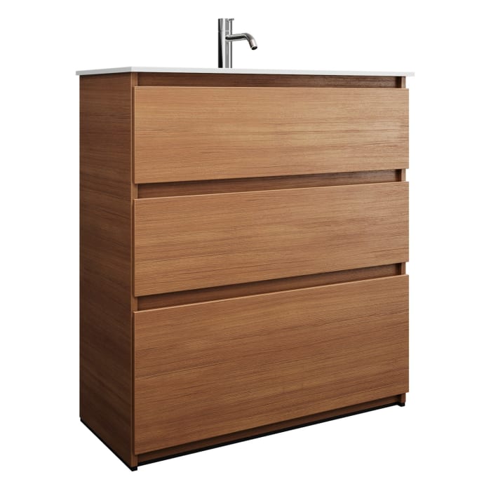 burgbad Lin20 Waschtischunterschrank mit Mineralguss-Waschtisch 82 cm, 3 Auszüge