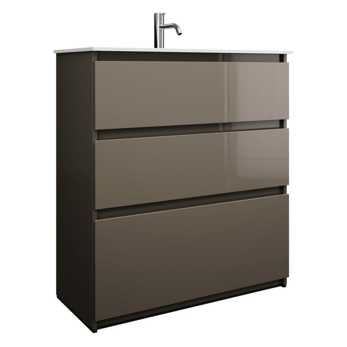 burgbad Lin20 Waschtischunterschrank mit Mineralguss-Waschtisch 82 cm, 3 Auszüge