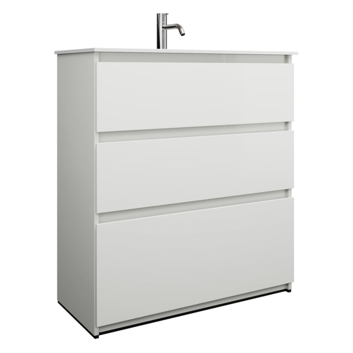 burgbad Lin20 Waschtischunterschrank mit Mineralguss-Waschtisch 82 cm, 3 Auszüge