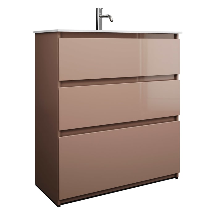 burgbad Lin20 Waschtischunterschrank mit Mineralguss-Waschtisch 82 cm, 3 Auszüge