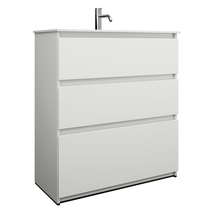 burgbad Lin20 Waschtischunterschrank mit Mineralguss-Waschtisch 82 cm, 3 Auszüge