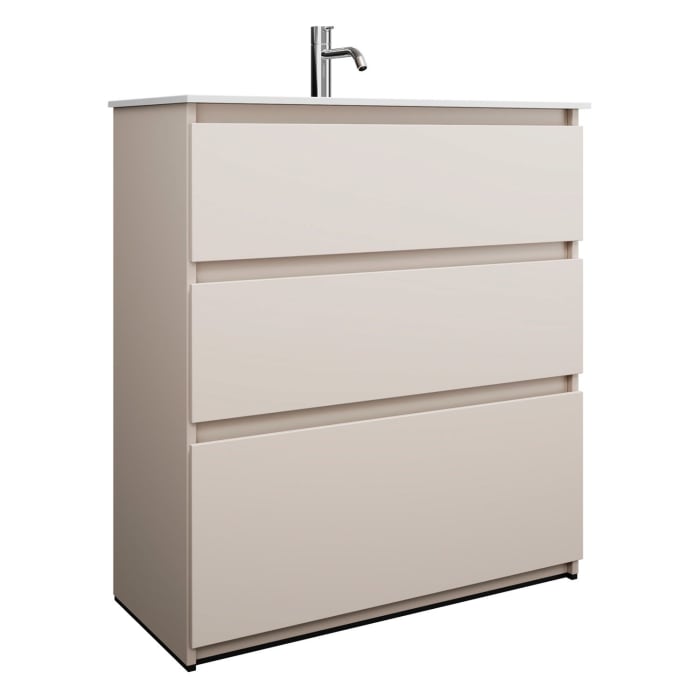 burgbad Lin20 Waschtischunterschrank mit Mineralguss-Waschtisch 82 cm, 3 Auszüge