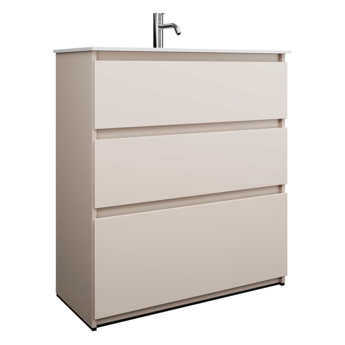 burgbad Lin20 Waschtischunterschrank mit Mineralguss-Waschtisch 82 cm, 3 Auszüge