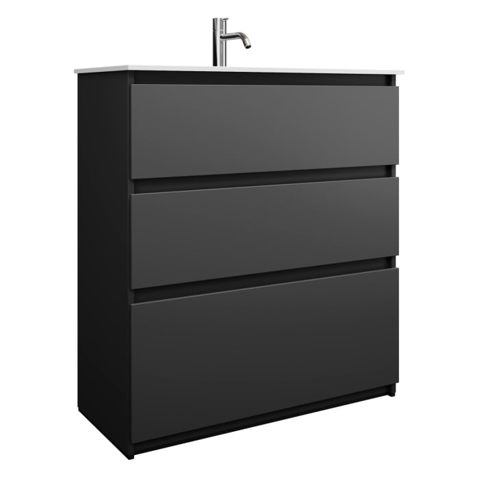 burgbad Lin20 Waschtischunterschrank mit Mineralguss-Waschtisch 82 cm, 3 Auszüge